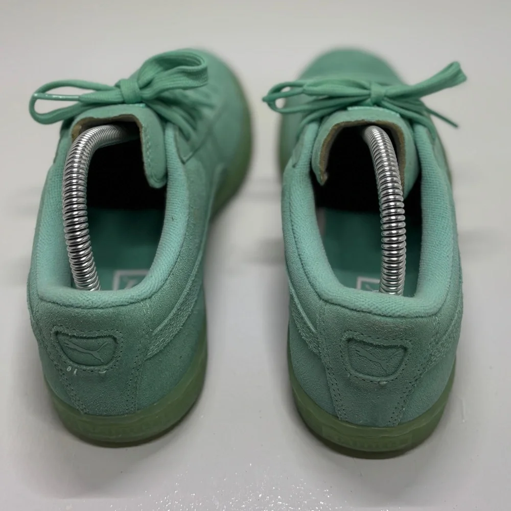 Puma Suede Classic Mint Green Iced Sole Sneakers Size US 6.5C Translucent Sole - Picture 7 of 13